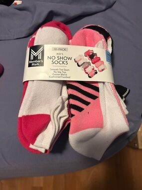 Kids' No Show Socks - Pink & White (10-Pack) pet free smoke free open to offers
